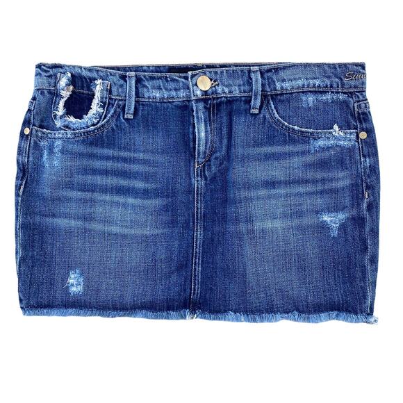 New Goldsign Sinner Women's Frayed Distressed Whiskered Denim Mini Skirt Size 28 - Picture 5 of 12